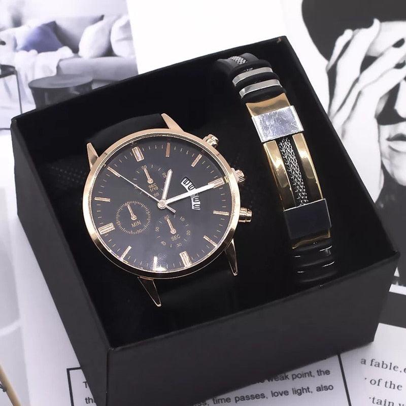 Relógio Masculino + Brinde Pulseira de Couro Floraza