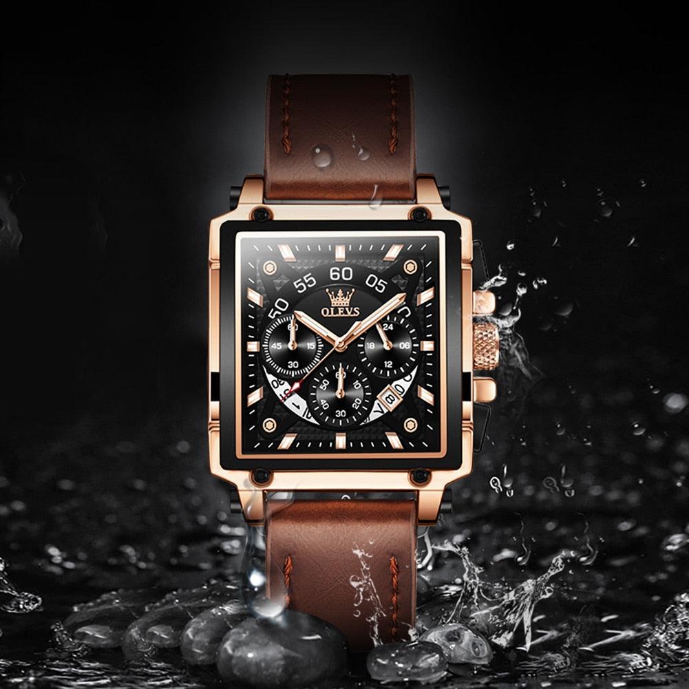 Relógio Masculino de Luxo Quadrado Pulseira de Couro